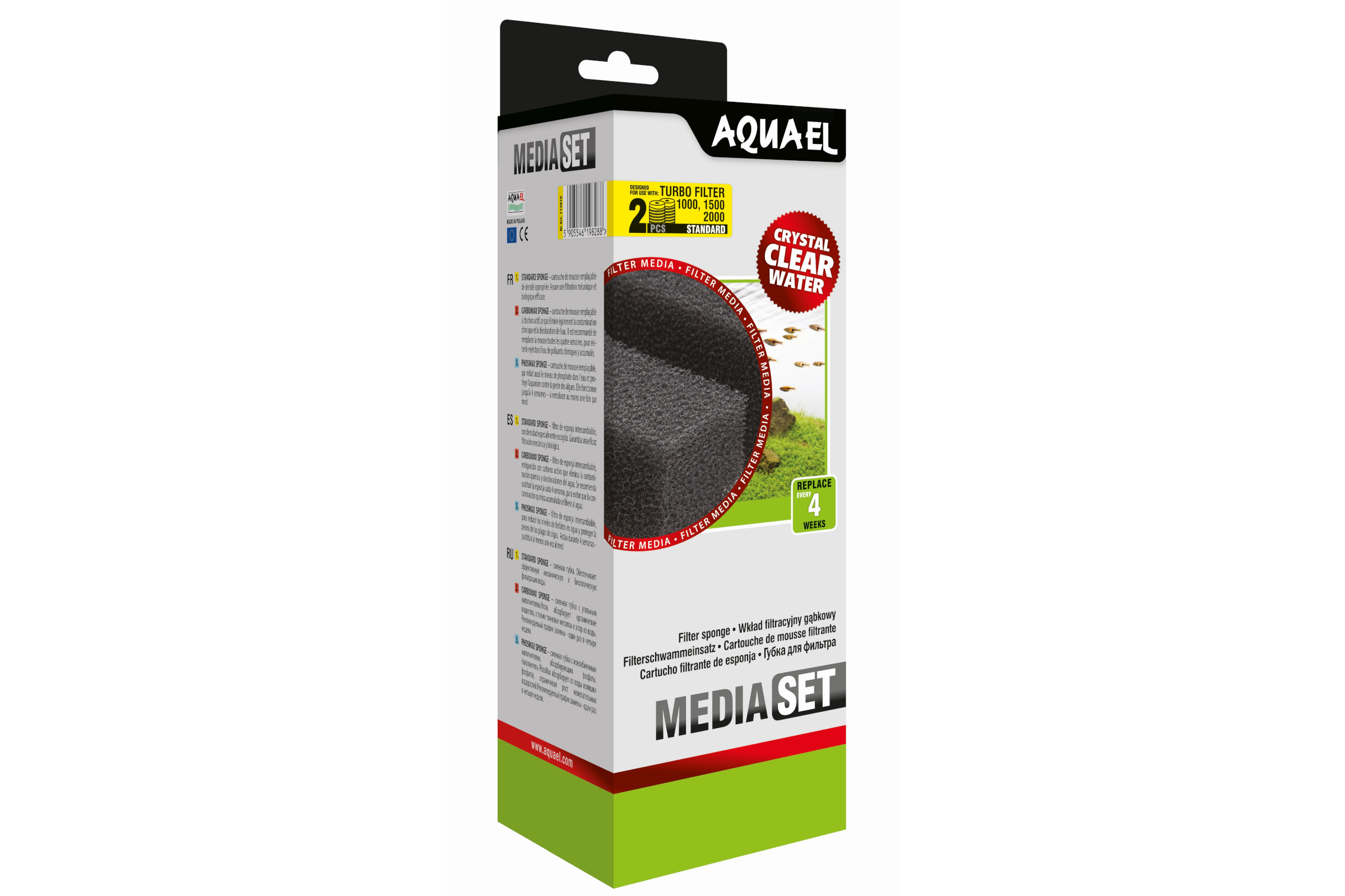 Aquael Filterschwamm Turbo 1000 / 1500 / 2000, Filter-Ersatz, 2 Stück