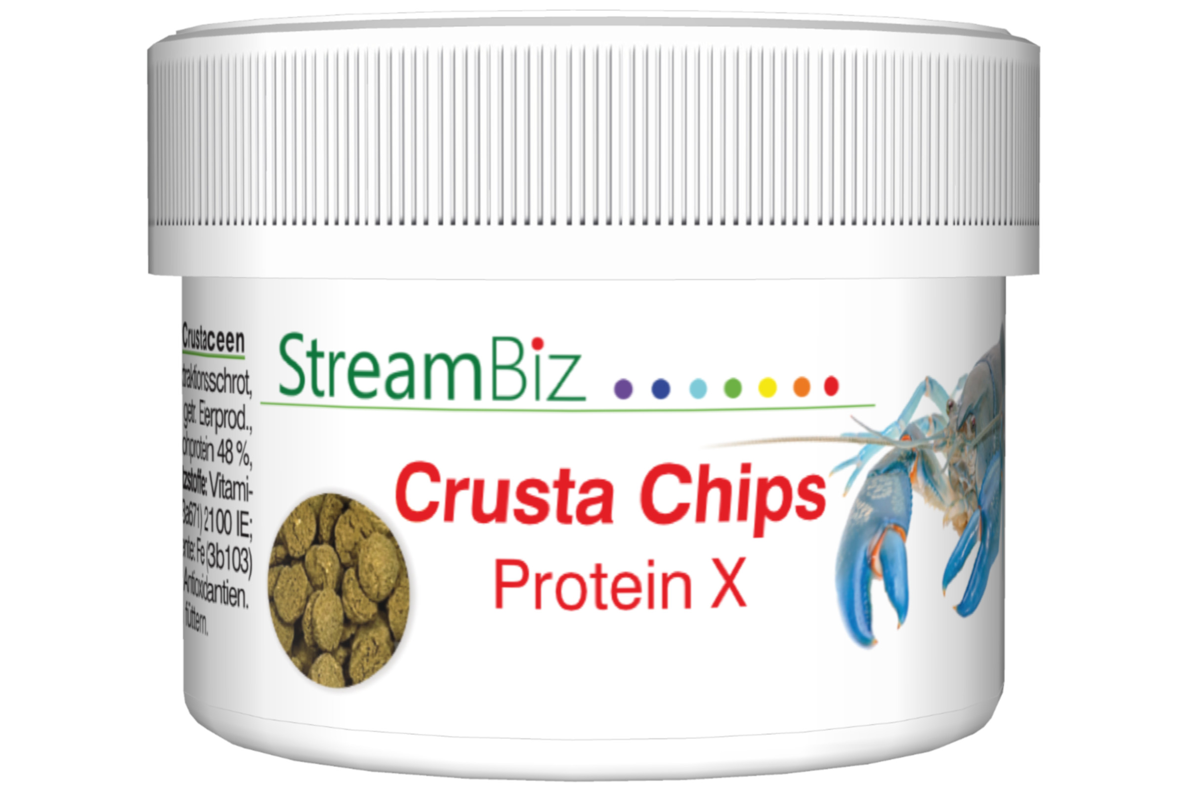 Dose StreamBiz Crusta Chips Protein X 40 g, proteinreiche Futterchips für Garnelen und Krebse mit Spirulina, Chlorella und Dicalciumphosphat