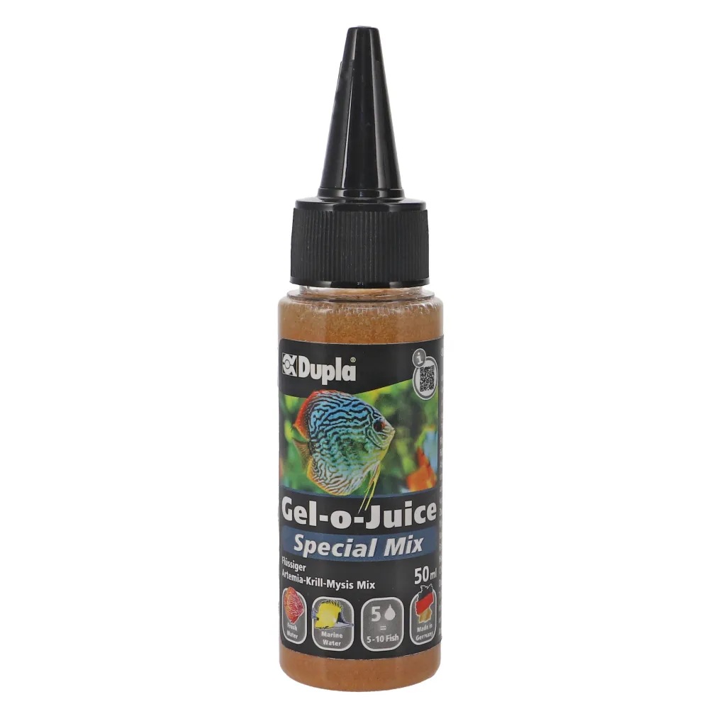 Flasche Dupla Gel-o-Juice Special Mix 50 ml, flüssiges Zooplankton-Futter (50% Artemia, 25% Krill, 25% Mysis) für Meerwasser- und Süßwasserfische sowie LPS-Korallen