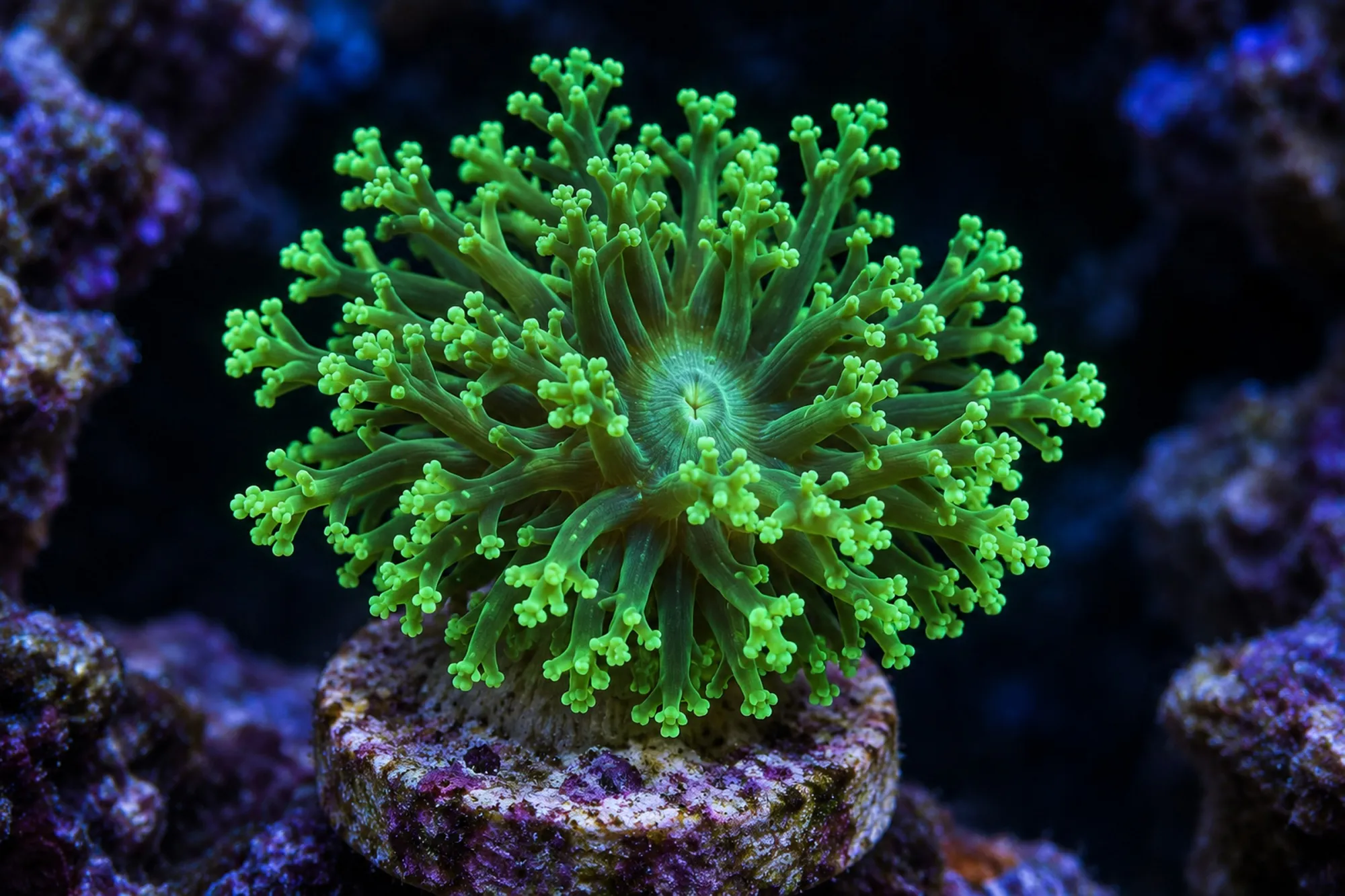 Octopuskoralle „Neongrün“ (Nachzucht), Fimbriaphyllia yaeyamaensis, 1 Polyp