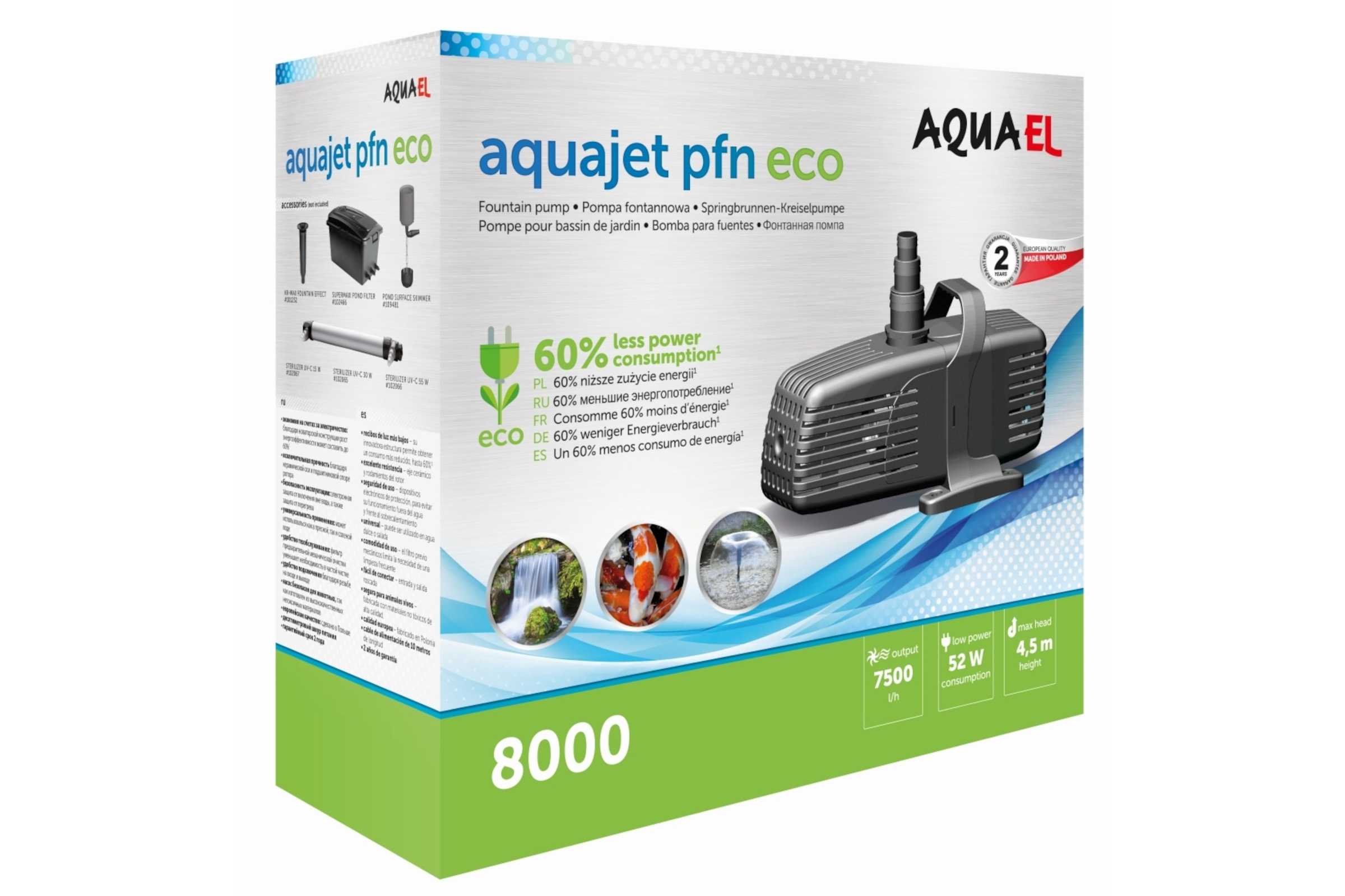 Aquael Teichpumpe AquaJet PFN ECO 8000, Springbrunnen-Kreiselpumpe