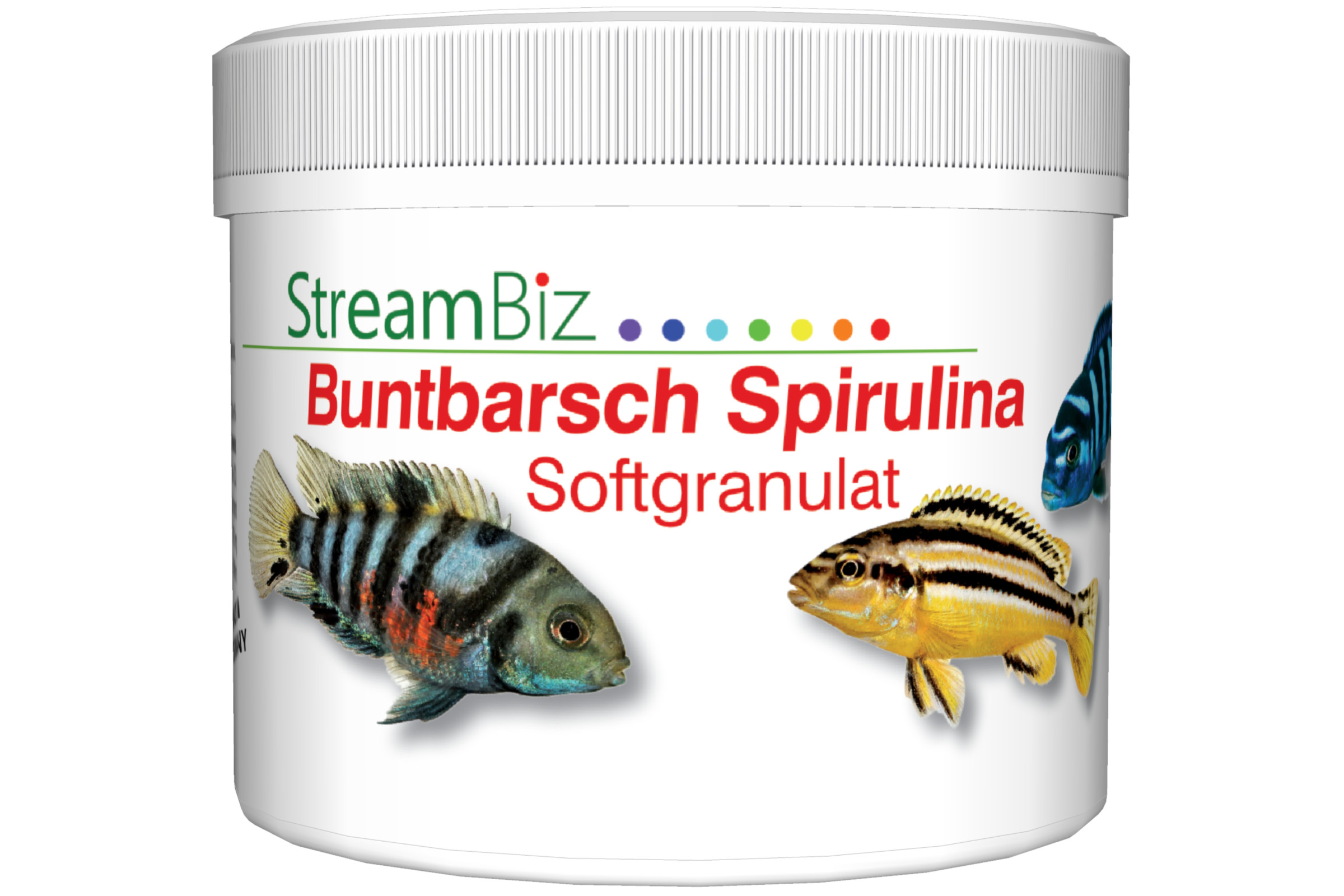 StreamBiz Buntbarsch Spirulina Softgranulat Dose, weiches Spirulina-Granulat für Buntbarsche und Jungfische, gut verdaulich und sauber im Aquarium, erhältlich in 2 Größen