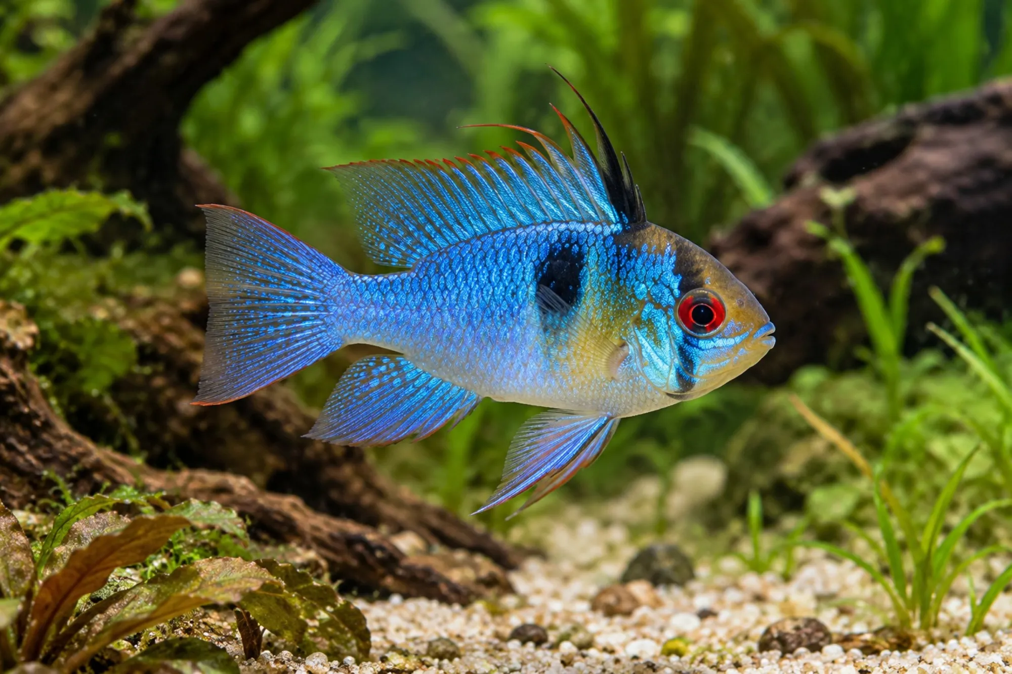 Schmetterlingsbuntbarsch „Super Neon Blue“, Mikrogeophagus ramirezi