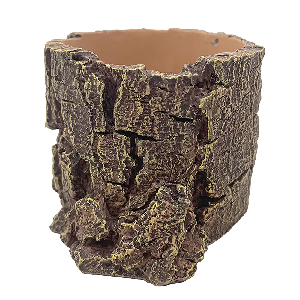 Hobby Forest Stump Pflanztopf und Trinkschale in Baumstumpf-Optik (14×12,5×10 cm) aus wasserneutralem Polyresin; nutzbar als Pflanztopf oder verschlossene Trink-/Badeschale für Reptilien und Amphibien