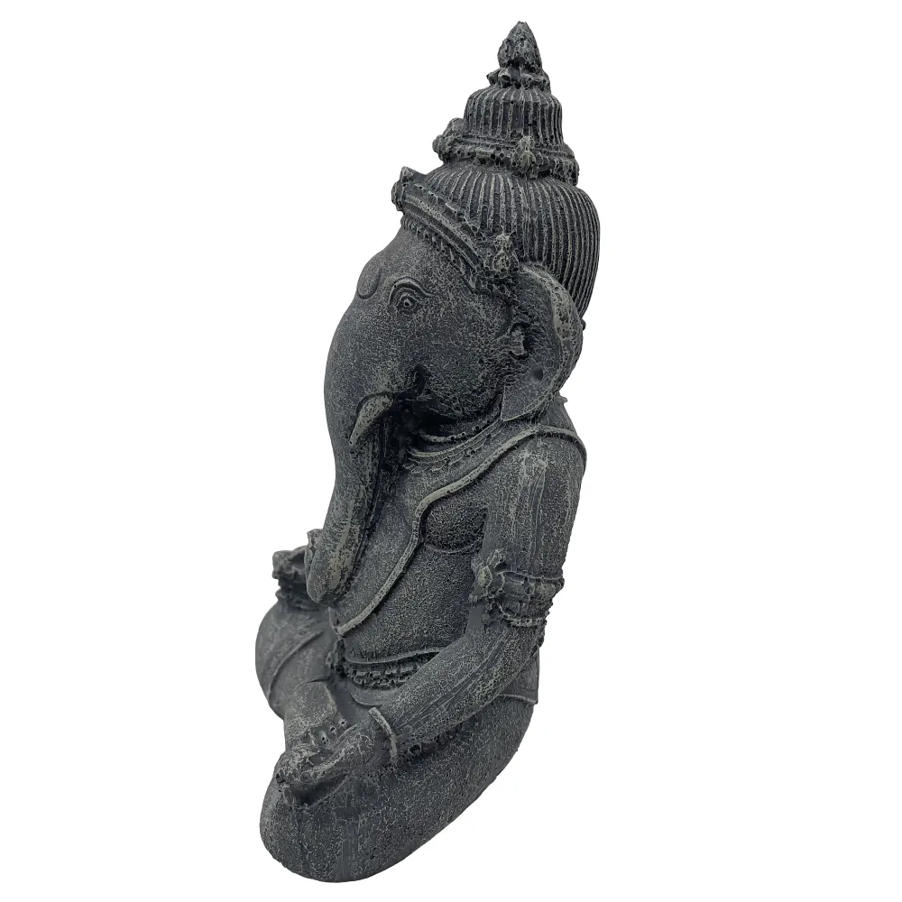 Hobby Mitra Aquarium-Deko: sitzende Tempelfigur im Zen-Stil, dunkel patinierte Polyresin-Statue, 12 x 8 x 20 cm, wasserneutrale Deko für bepflanzte Süßwasseraquarien