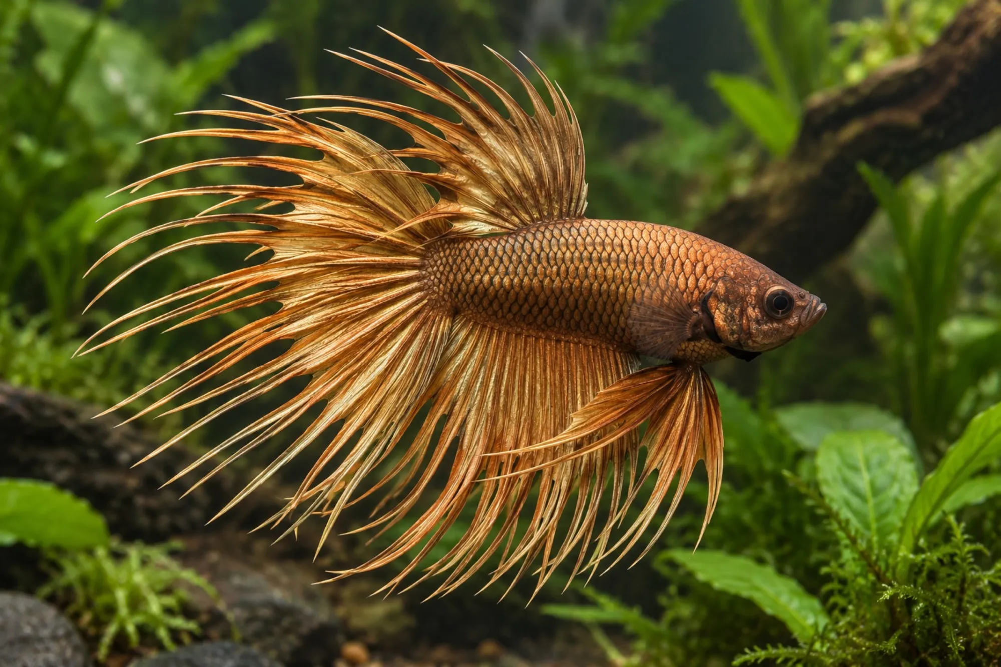 Crowntail-Kampffisch „Copper“, Männchen, Betta splendens