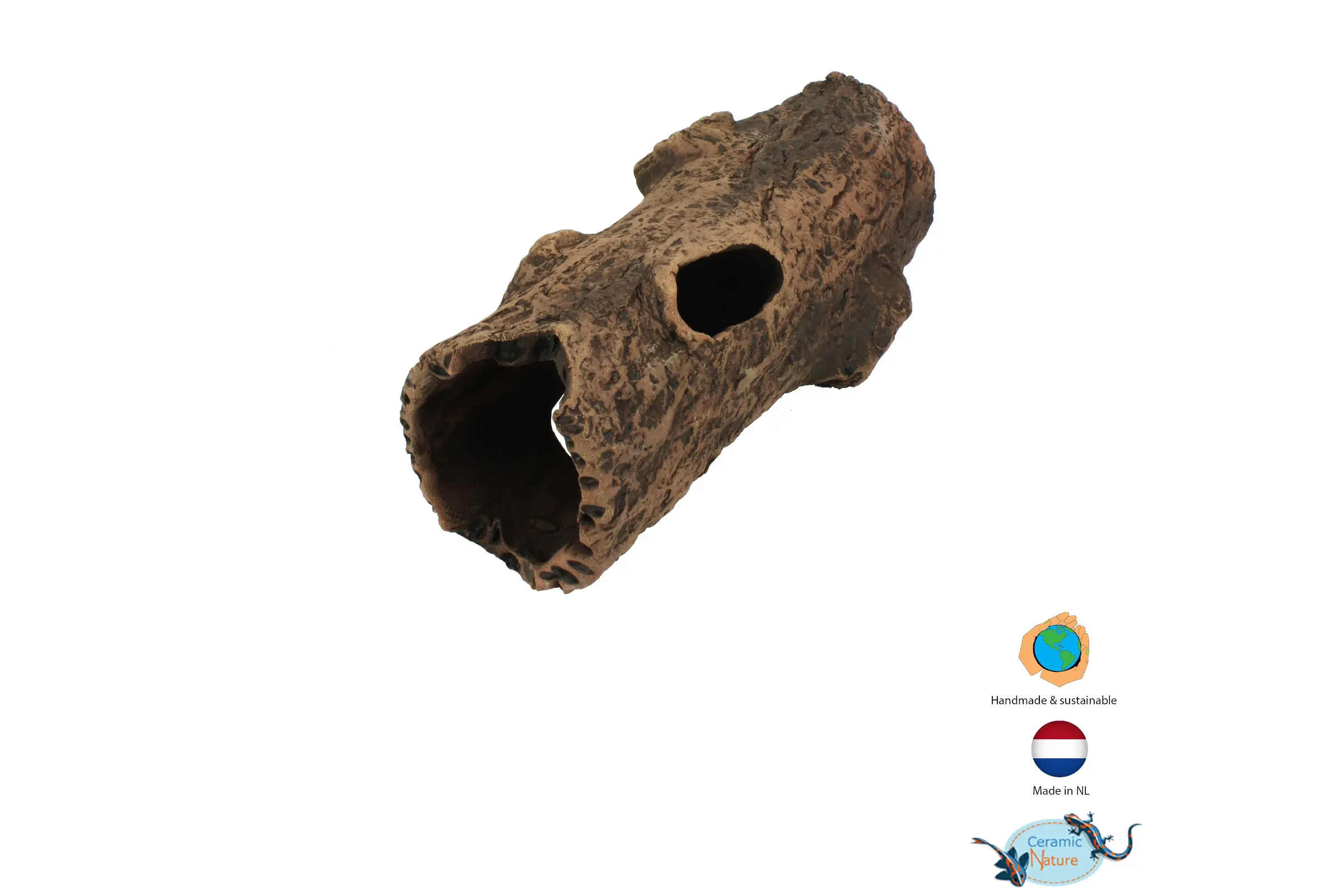 CeramicNature Log mit 2 Ästen, Baumstamm-Höhle, ca. 18 × 7 × 7 cm