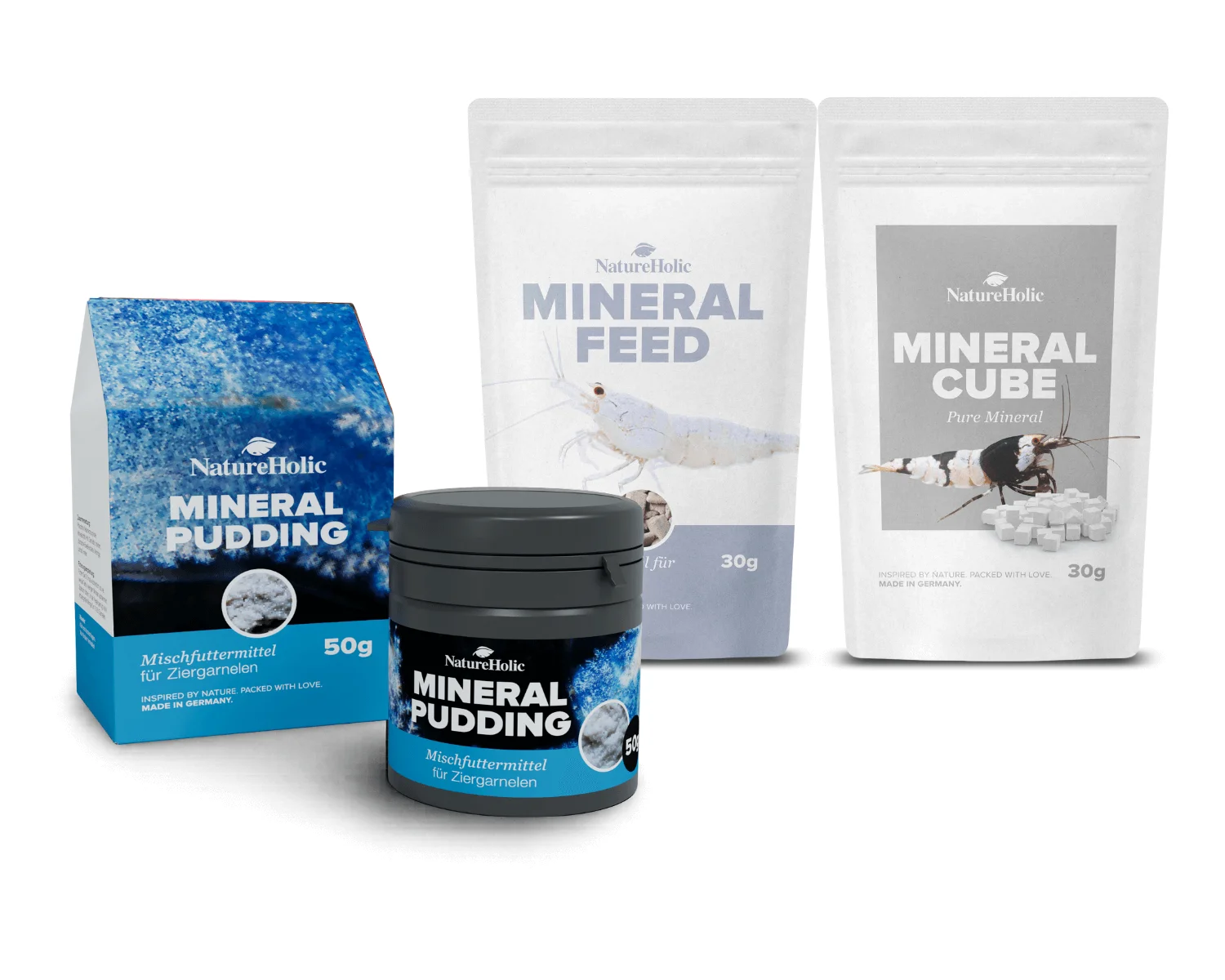 NatureHolic Mineralprodukte (Pudding, Feed, Cube) für Garnel