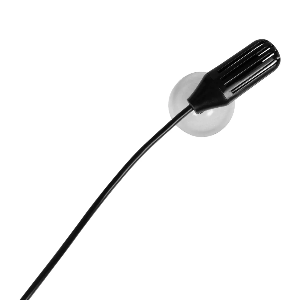 Nahaufnahme eines schwarz-grauen Feuchtigkeits-/Hygrosensors mit Kabel und Saugnapf, kompatibel mit dem digitalen Hobby Biotherm Hygro Control Terrarium-Hygrostat