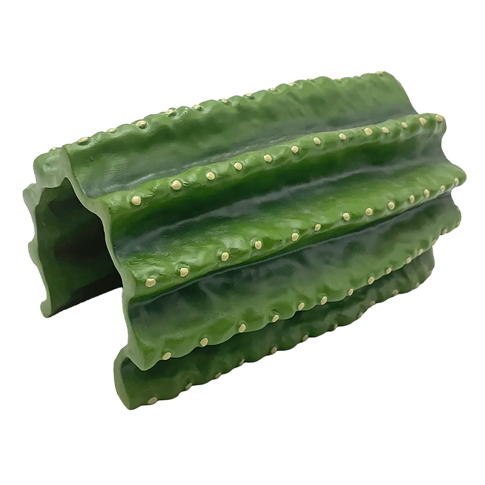 Hobby Cactus Tube 2 aus Polyresin, grüne offene Kaktusröhre als Versteck, Durchgang und Kletterelement für Reptilien und Wirbellose im Wüsten- und Trockenterrarium, 18,5 x 11 x 9,5 cm