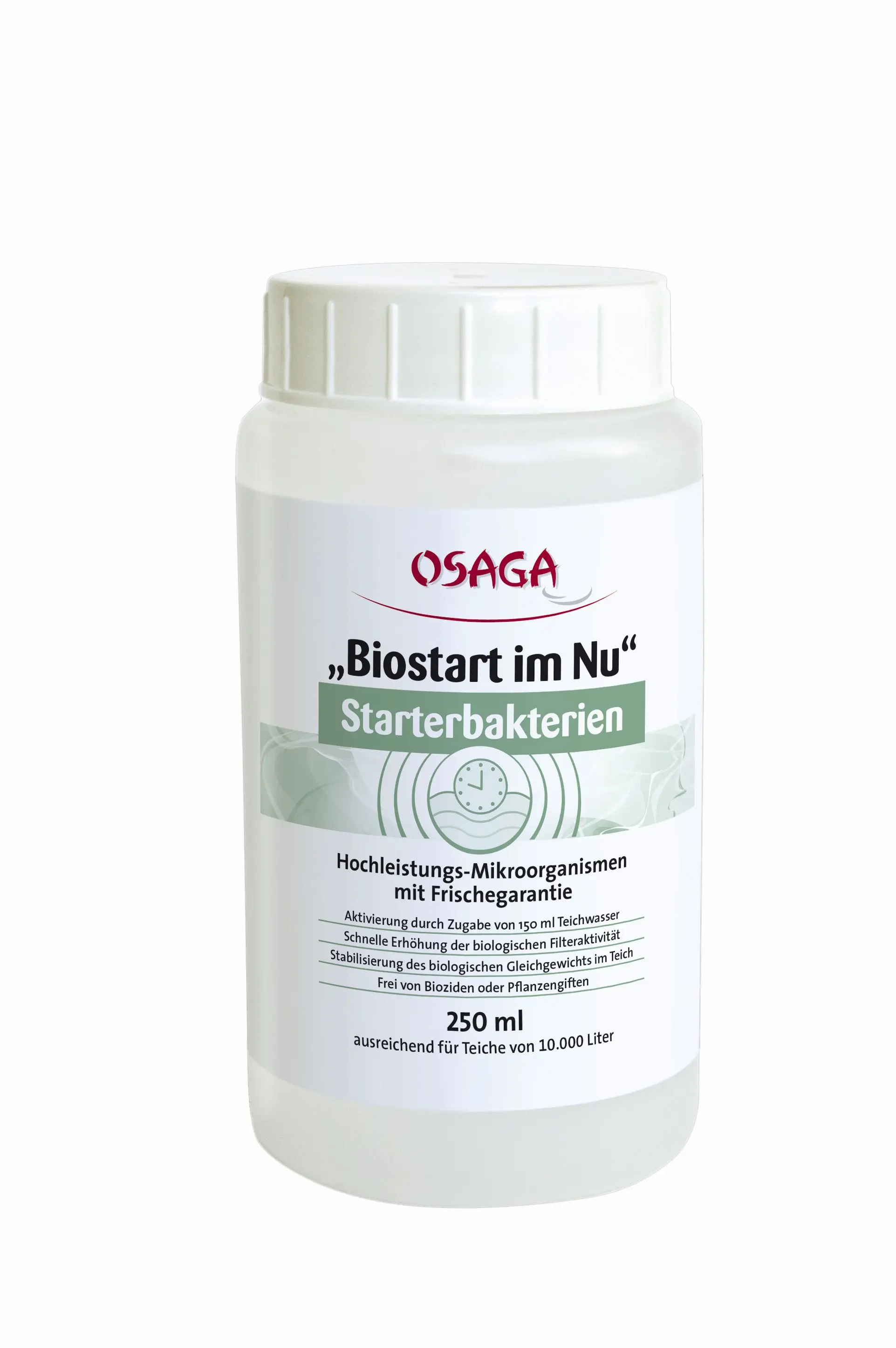 OSAGA Biostart im Nu 100 ml, Starter-Bakterien für Gartenteich zur schnellen Aktivierung biologischer Filterprozesse, schneller Schadstoffabbau und stabile Wasserwerte