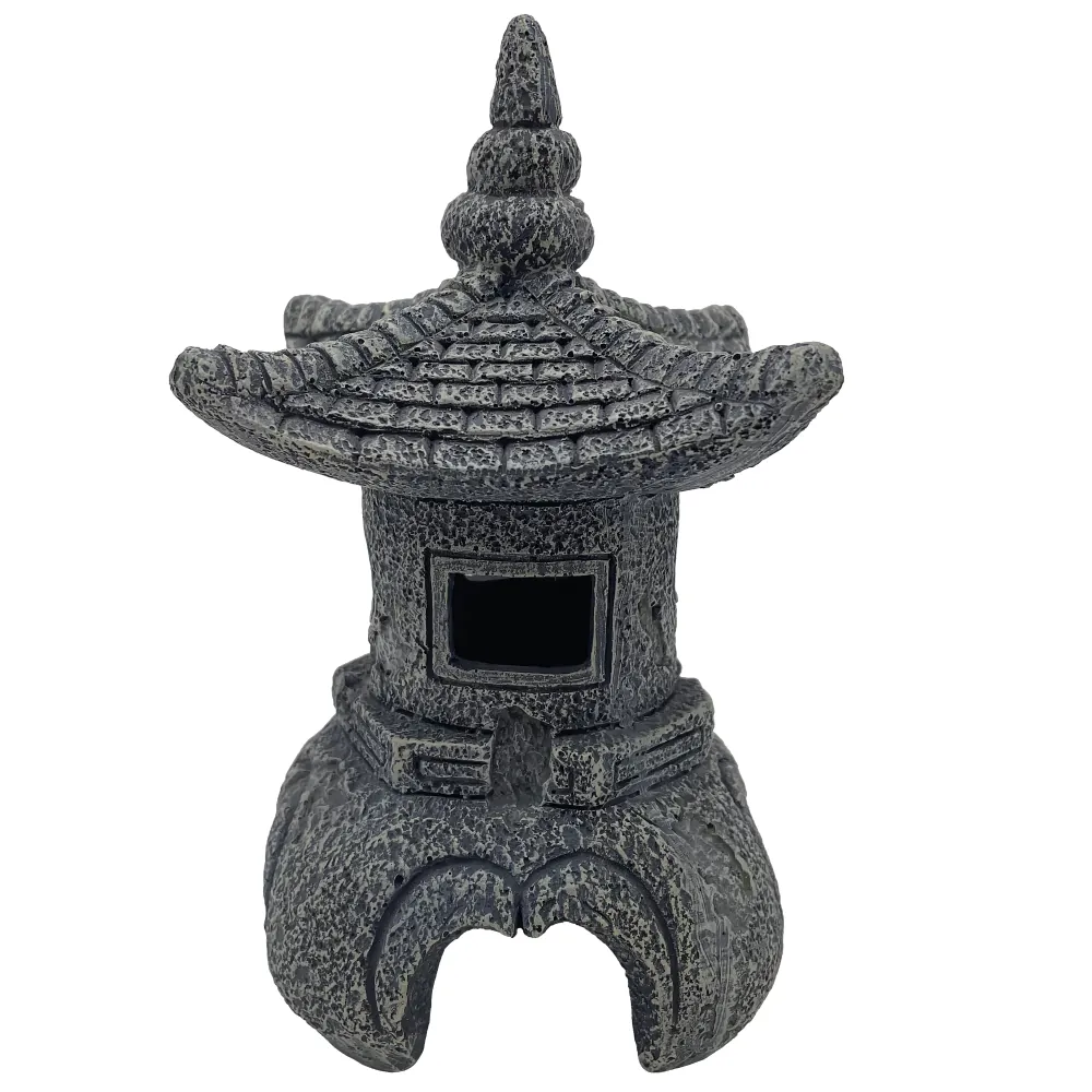 Hobby Maso Temple Aquarium-Deko: asiatischer Tempel aus Polyresin mit Moosoptik, mehrstöckig mit Verstecköffnung für Fische und Garnelen, Maße 11 × 11 × 16 cm