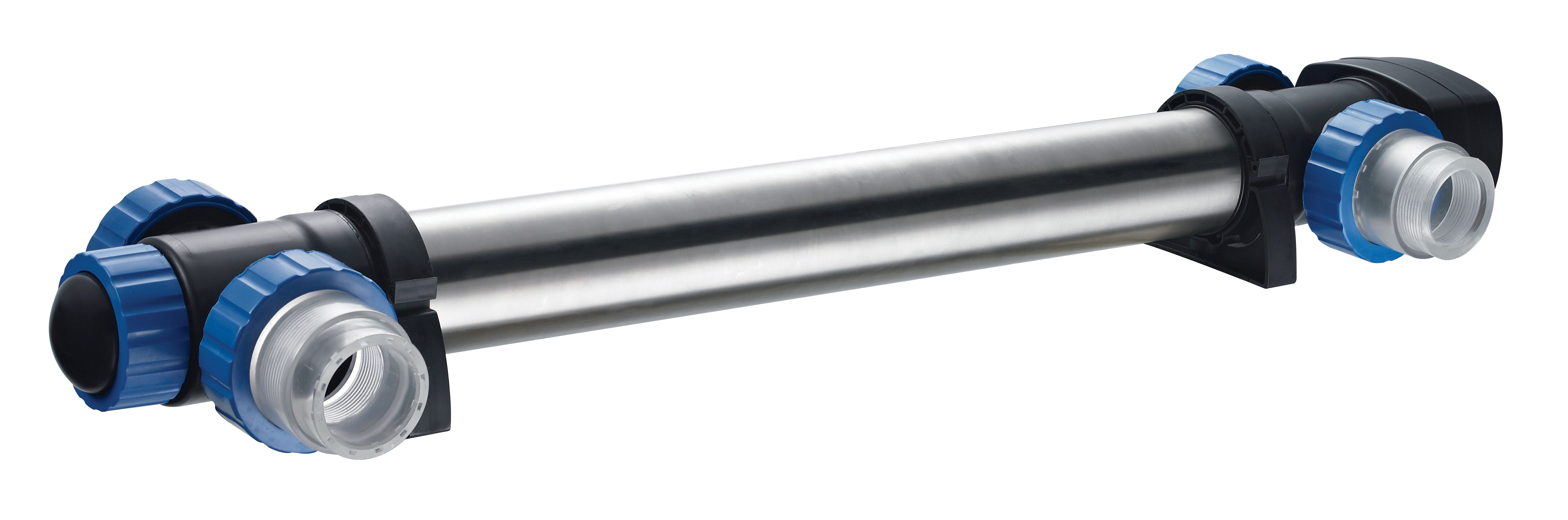 OSAGA UVC-Teichklärer VA mit elektrolytisch poliertem Edelstahlgehäuse und reflektierender Innenseite, Varianten 55 W und 75 W, zur Zerstörung von Schwebealgen und Sichtbarmachung von klarem Teichwasser ohne Zusatzmittel