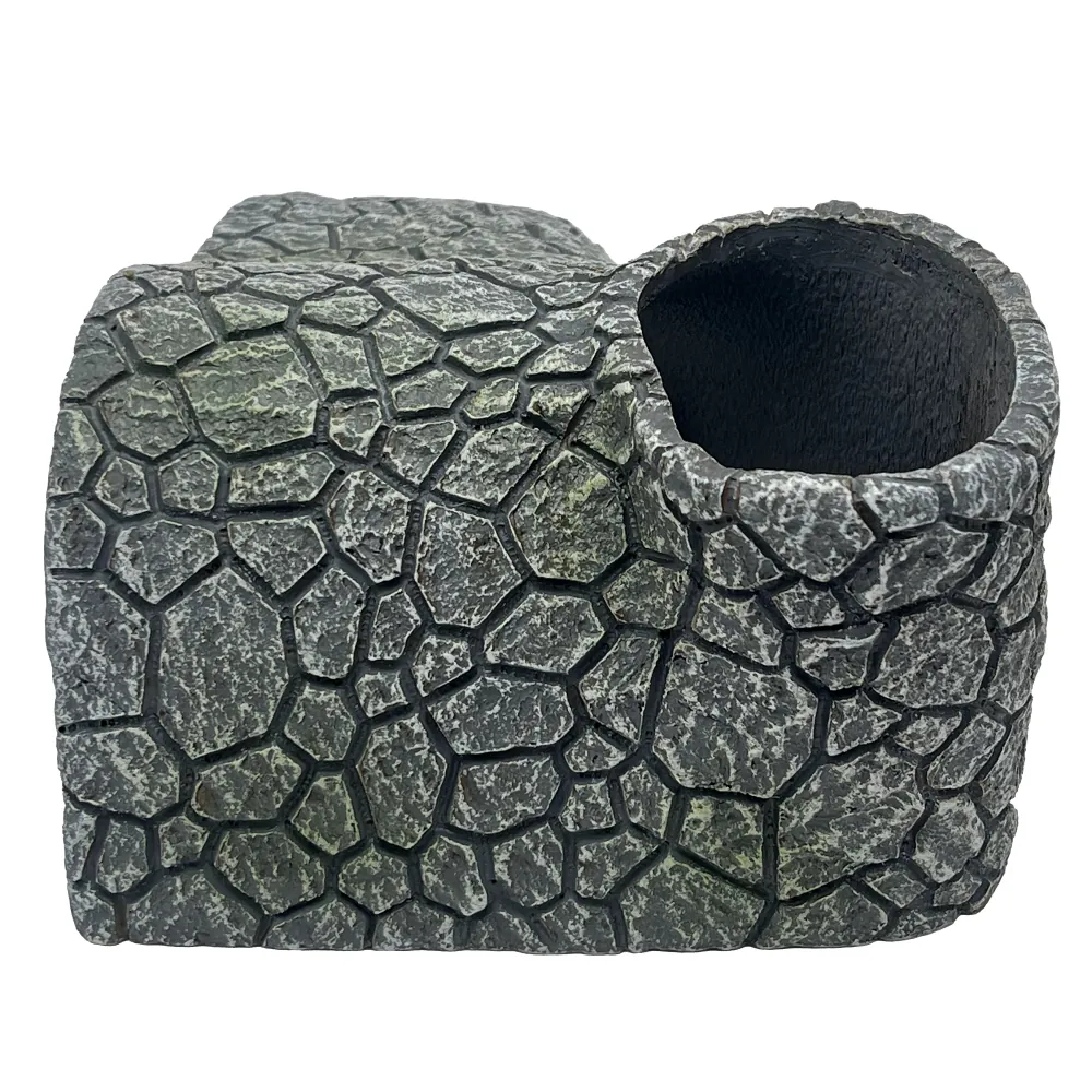 Hobby Cracked Rock Cave 2: graue Aquarienhöhle in realistischer Steinoptik mit kantiger Bruchstruktur und Innenversteck, 19 x 14 x 8 cm – ideal als Rückzugsort für Fische, Garnelen, Reptilien und Amphibien